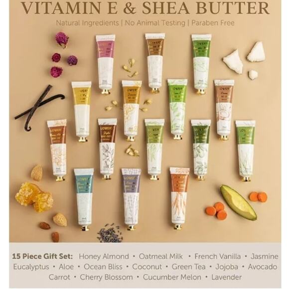 15 PIECE HAND LOTION GIFT SET BY LOVERY AROMATHERAPY W/ SHEA BUTTER & VITAMIN E - Picture 2 of 3